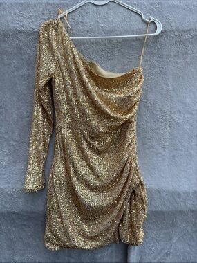 Windsor Gold Sequin Asymmetrical One-Shoulder Mini Dress size small